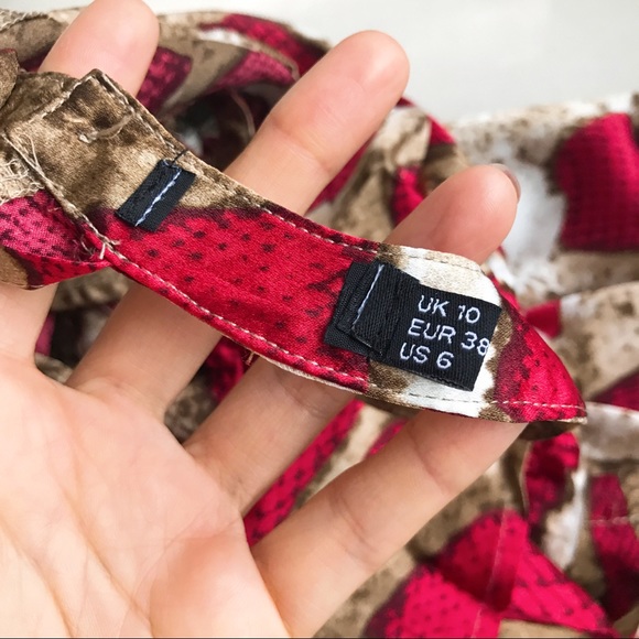 🆕 RED TAN SNAKE PRINT COLD SHOULDER SATIN DRESS - Picture 8 of 10